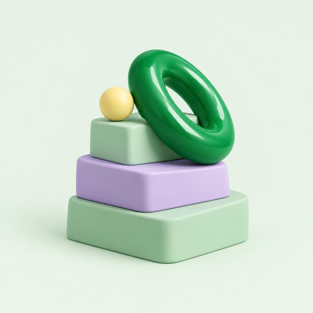 Playful stepping blocks with a green ring and yellow sphere